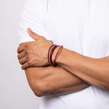 Load image into Gallery viewer, Reborn Multi Row Recycled Leather Bracelet With Stainless Steel Carnelian And Red Agate
