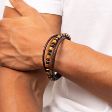 Load image into Gallery viewer, Multi Layered Leather Bracelet With Wood And Black Onyx Beads
