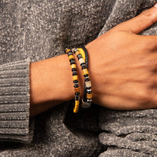 Load image into Gallery viewer, Multi Layered Leather Bracelet With Wood And Black Onyx Beads
