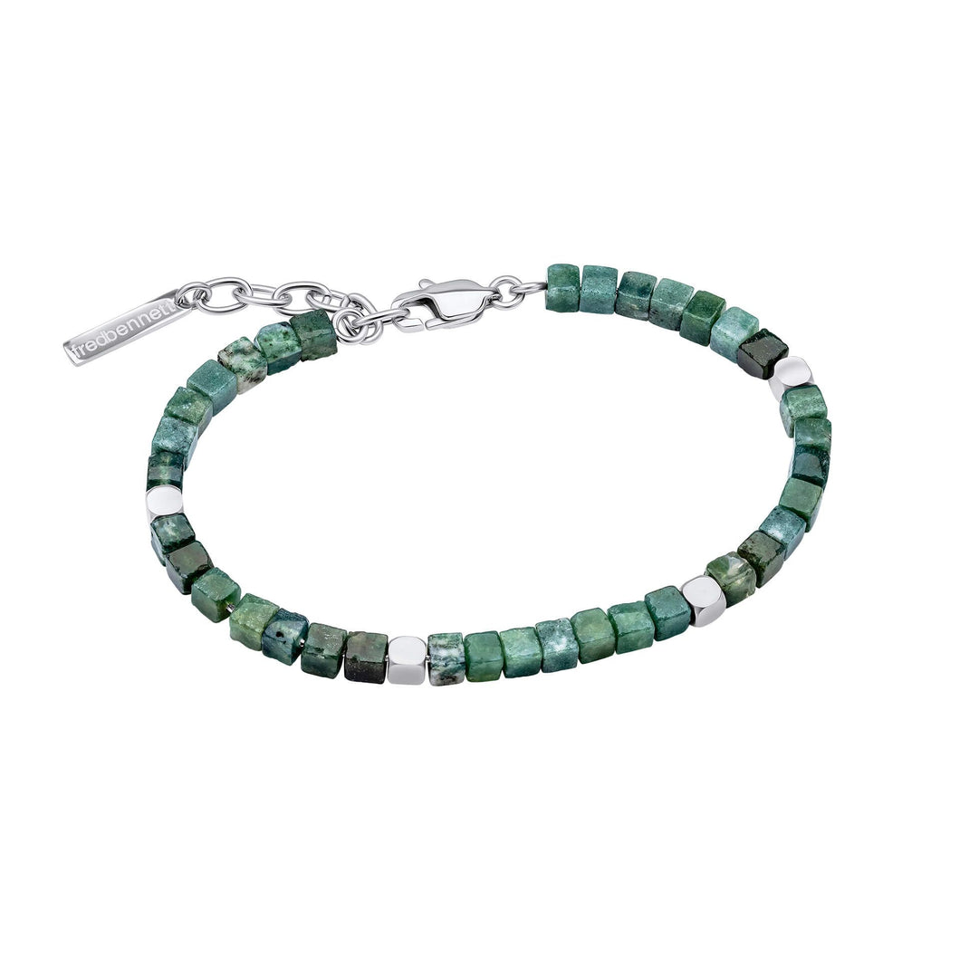 Stainless Steel Bracelet With Aquatic Agate Beads