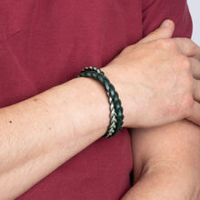 Load image into Gallery viewer, Green Double Braided Leather Bracelet
