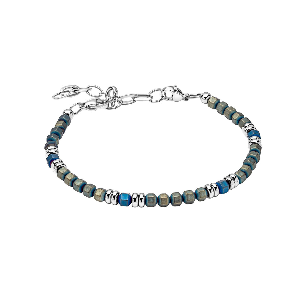 Stainless Steel With Blue Hematite Bead Bracelet
