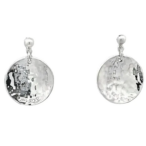 Silver Hammered Disc Drop Earrings