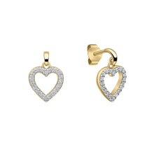 Load image into Gallery viewer, Gold Plated Sterling Silver Pave Set Heart Drop Earrings
