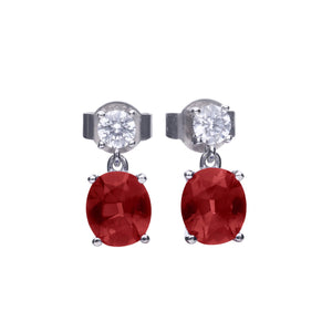 Oval Drop Red Zirconia Earrings