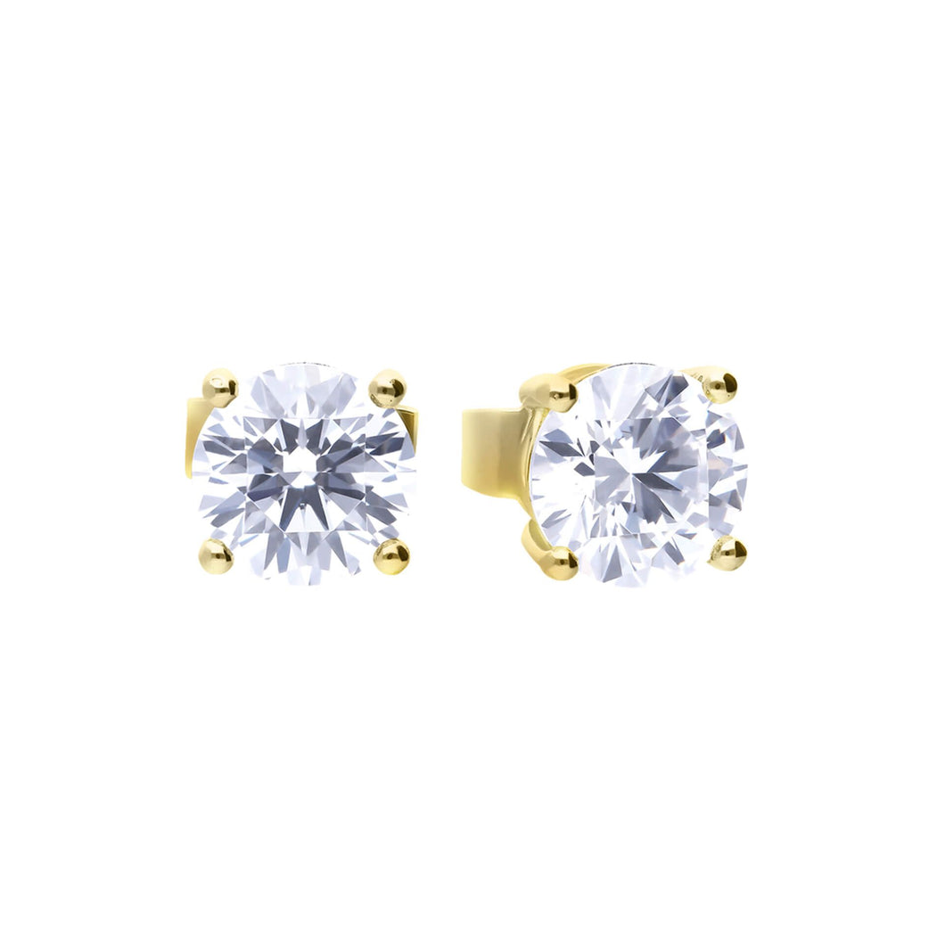 Yellow Gold Plated Sterling Silver Four Claw Set 1ct Solitaire Stud Earrings