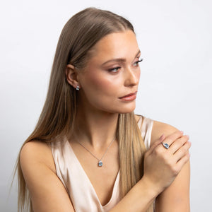 Square Cut Aquamarine Blue Coloured Zirconia Necklace