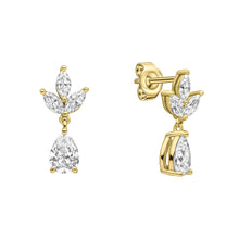 Load image into Gallery viewer, Yellow Gold Plated Sterling Silver Vine Leaf Earrings with Teardrop Drop
