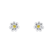 Load image into Gallery viewer, Daisy Stud Earrings with Yellow CZ and Diamond
