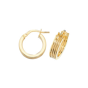 9ct Yellow Gold 10mm Hoop Earrings With Line Detail