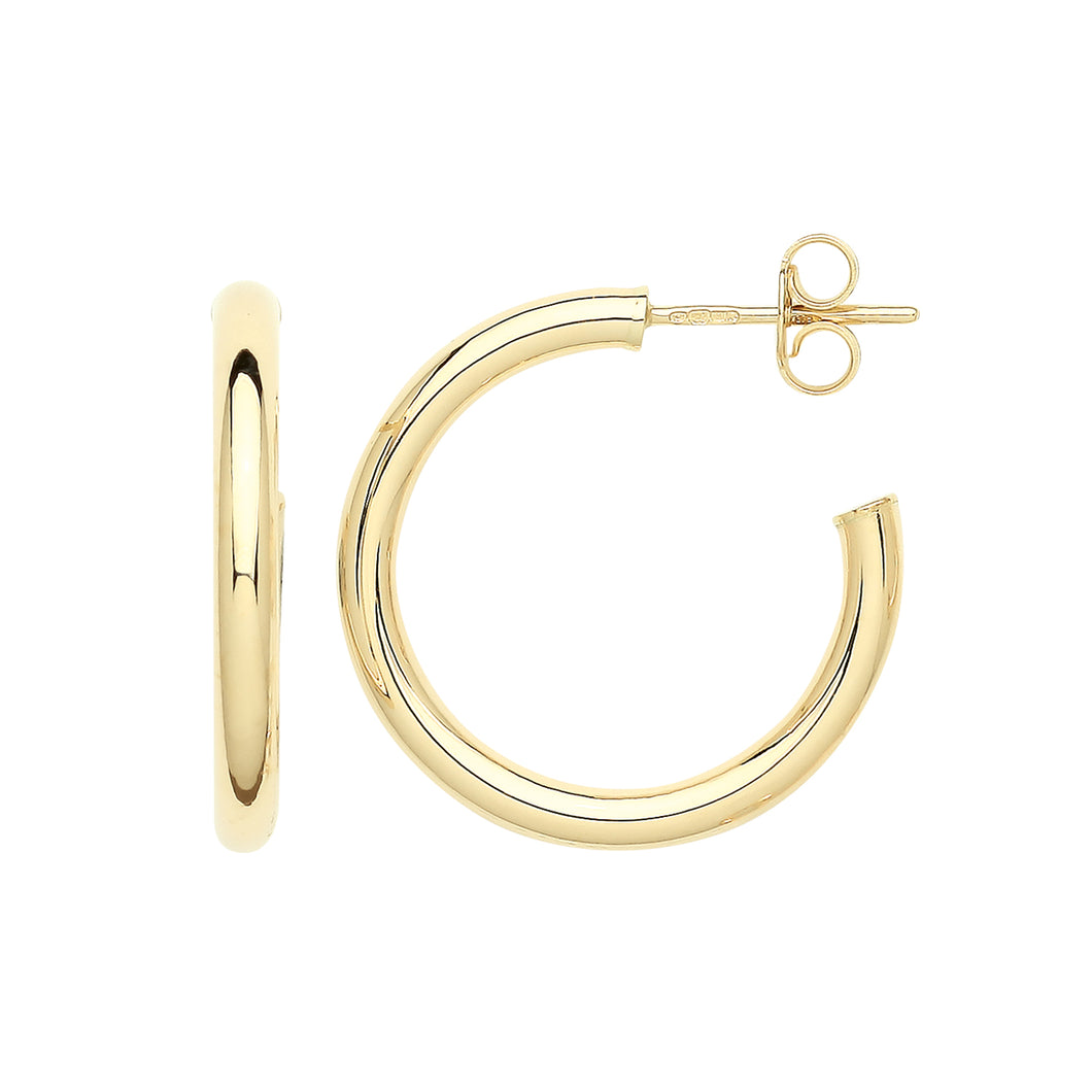 9ct Yellow Gold 20mm Hoop Earrings With Post