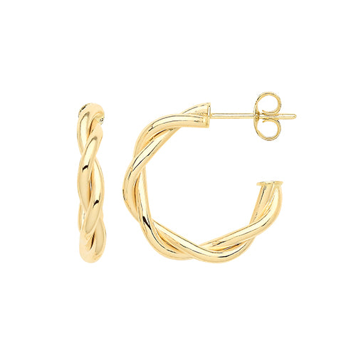 9ct Yellow Gold 15mm Twist Hoop Earrings With Post