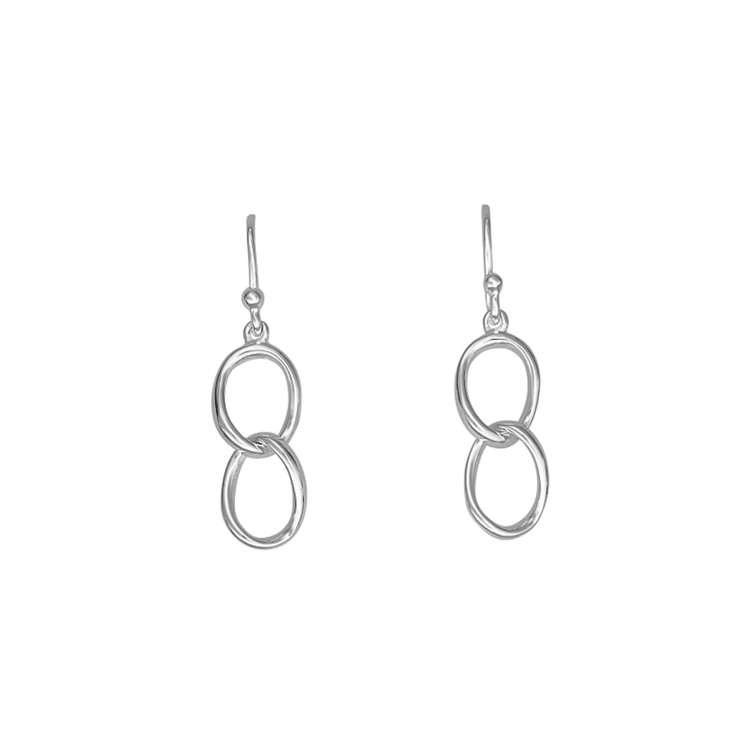 Silver Two Ovals Linked Drop Earrings