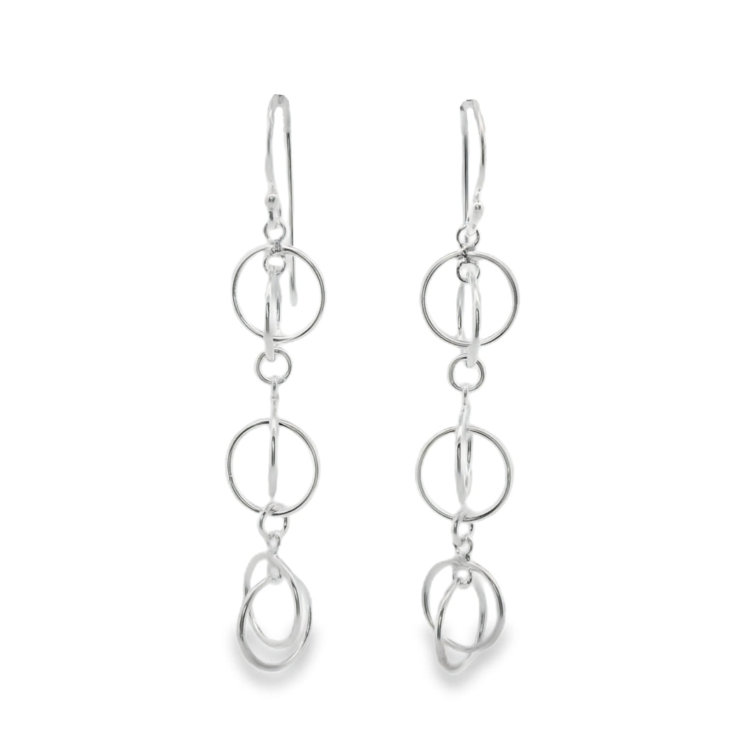 Silver Circles Drop Earrings Hook Fittings