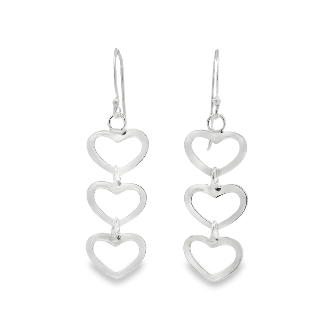 Silver Triple Heart Drop Earrings