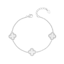 Load image into Gallery viewer, Silver Mother Of Pearl &amp; Cubic Zirconia Three Clover Bracelet
