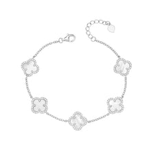 Load image into Gallery viewer, Silver Mother Of Pearl &amp; Cubic Zirconia Five Clover Bracelet
