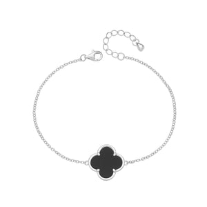 Silver Onyx Clover Bracelet