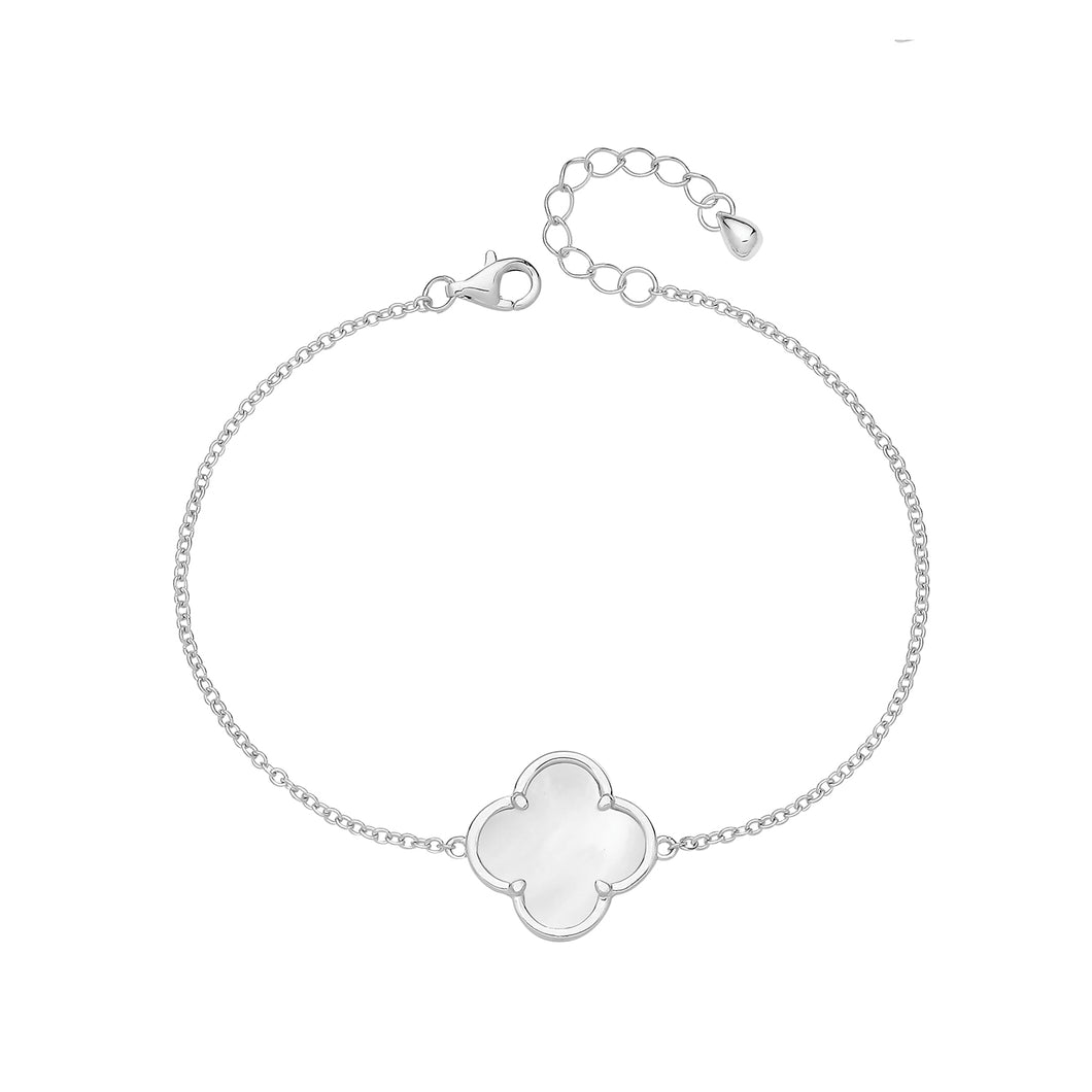 Silver Mother Of Pearl Clover Bracelet