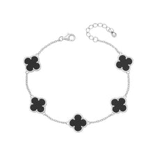 Load image into Gallery viewer, Silver Onyx Five Clover Bracelet
