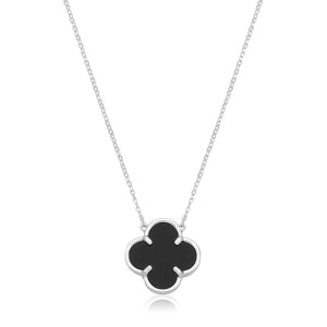 Silver Onyx Clover Necklace