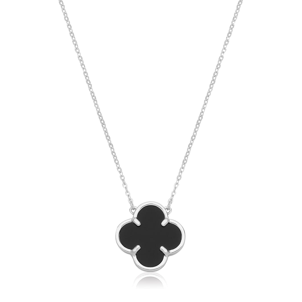 Silver Onyx Clover Necklace