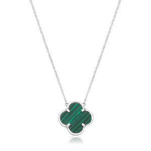 Silver Malachite Clover Necklace