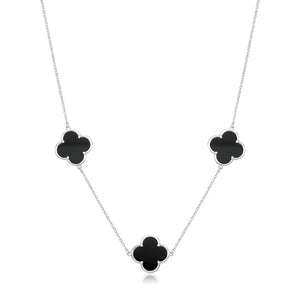 Silver Onyx Three Clover Necklace