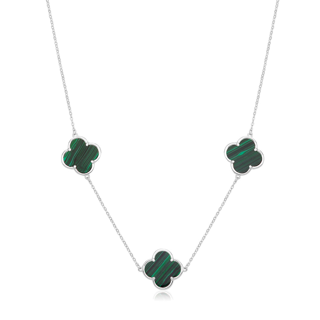 Silver Malachite Three Clover Necklace