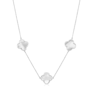 Silver Mother Of Pearl Three Clover Necklace