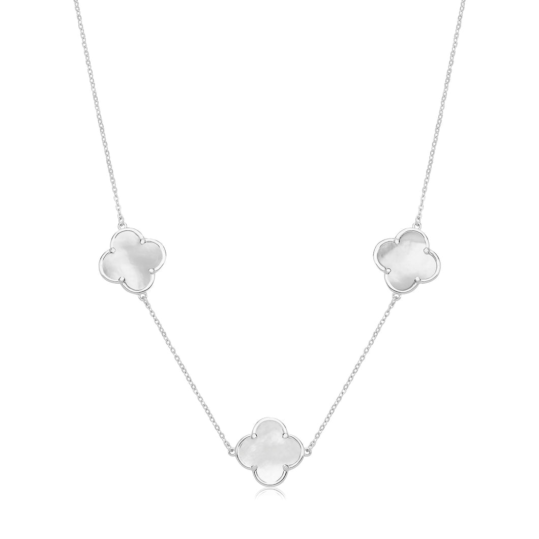 Silver Mother Of Pearl Three Clover Necklace