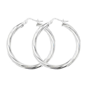 Silver 25mm Twisted Hoop Earrings