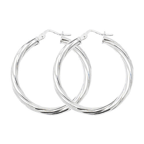 Silver 25mm Twisted Hoop Earrings