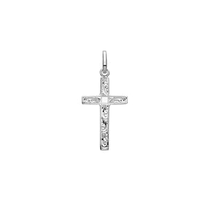 Sterling Silver Cross Engraved Pattern Front 33x15mm