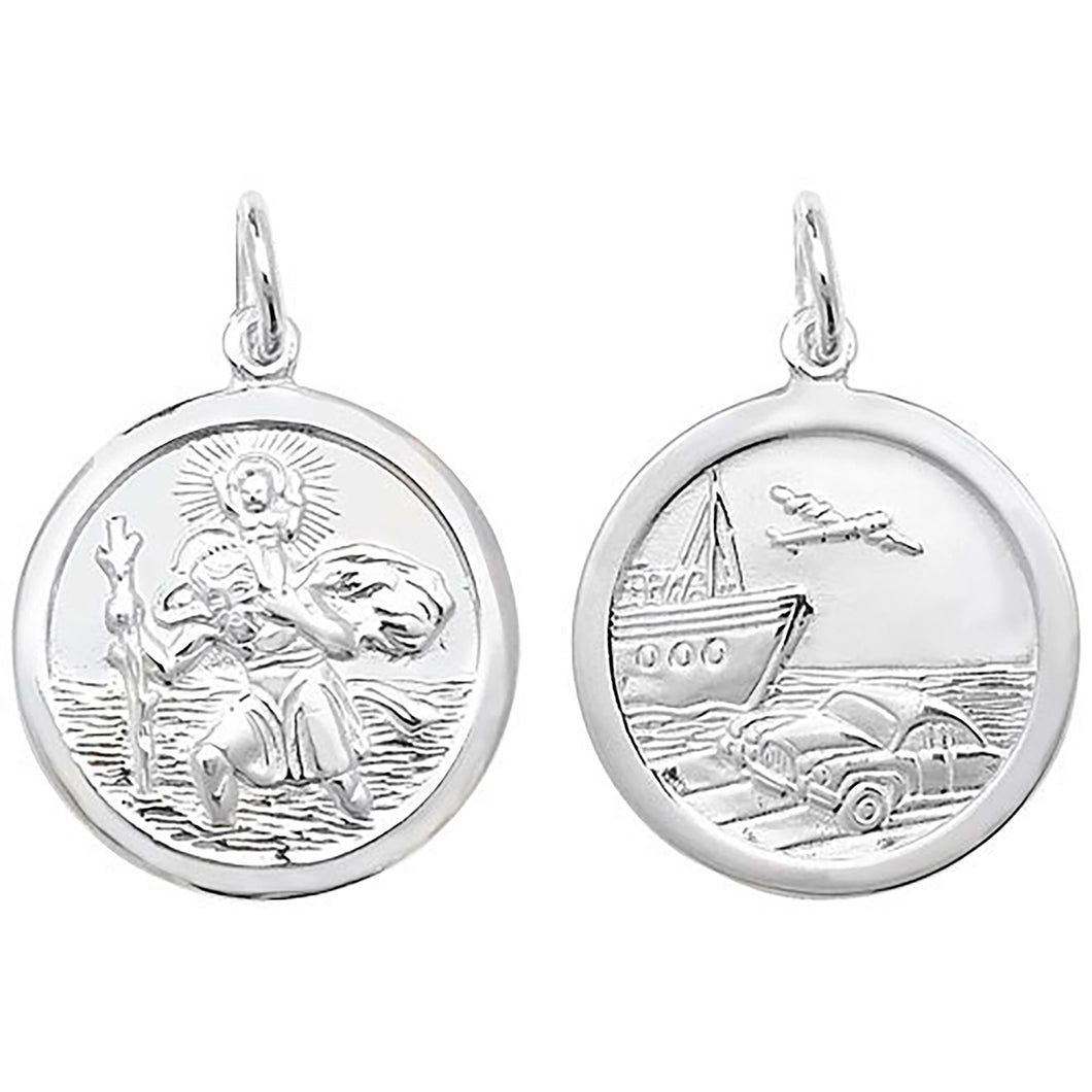 22mm Round Double Sided Sterling Silver St Christopher