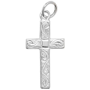 Sterling Silver Cross Engraved Pattern Front 26x12mm