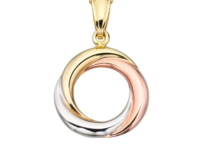 9ct Yellow, White And Rose Gold Circle Pendant