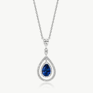 Multi-Halo Pendant With Blue Pear Shape Cubic Zirconia