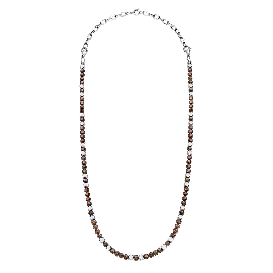 Stainless Steel With Brown Hematite Bead Necklace