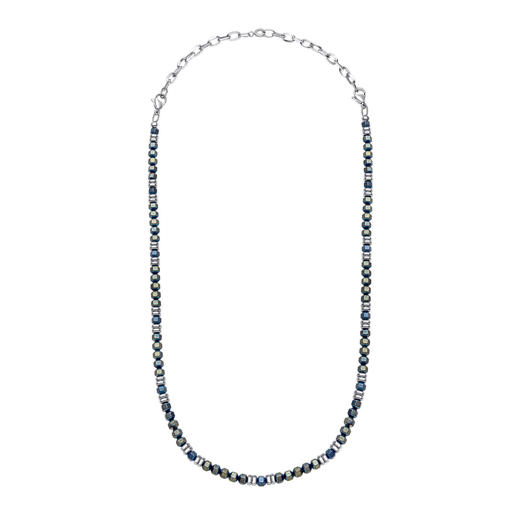 Stainless Steel With Blue Hematite Bead Necklace
