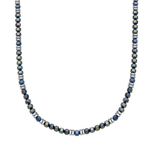 Stainless Steel With Blue Hematite Bead Necklace