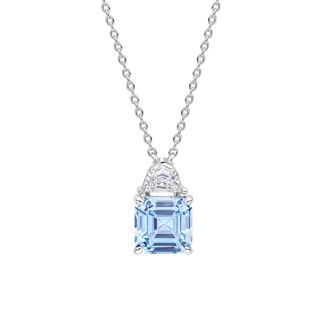 Square Cut Aquamarine Blue Coloured Zirconia Necklace