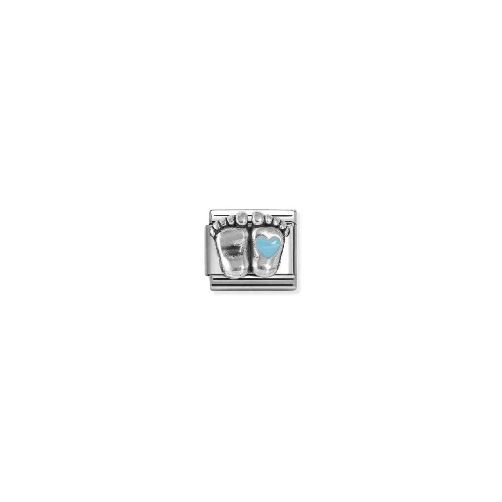 Composable Classic Link Baby Feet Light Blue Heart In Silver And Enamel