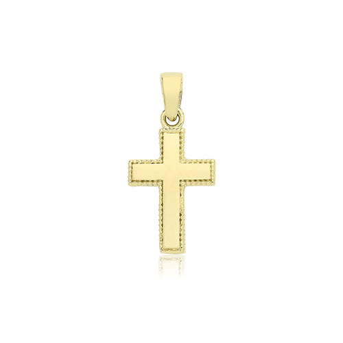 9ct Yellow Gold Beaded Edge Cross