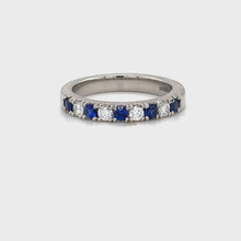 Load and play video in Gallery viewer, Platinum Sapphire And Diamond Half Eternity Ring
