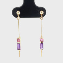 Load and play video in Gallery viewer, 9ct Yellow Gold Pink Tourmaline And Amethyst Earrings
