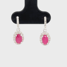 Load and play video in Gallery viewer, 9ct White Gold Oval Ruby And Diamond Drop Earrings
