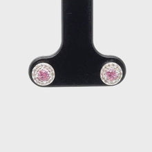 Load and play video in Gallery viewer, 9ct White Gold Round Faceted Pink Sapphire And Diamond Stud Earrings

