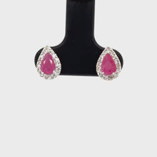 Load and play video in Gallery viewer, 9ct Yellow Gold Pear Shaped Ruby And Diamond Stud Earrings
