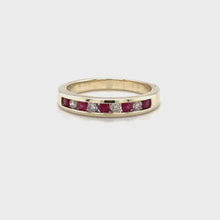Load and play video in Gallery viewer, 9ct Yellow Gold Channel Set Ruby And Diamond Ring
